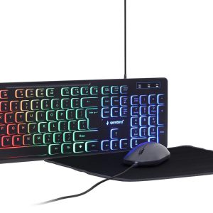 Zestaw 3 w 1 klawiatura multimedialna z podświetleniem RGB z myszką i podkładką Gembird KBS-UML-01