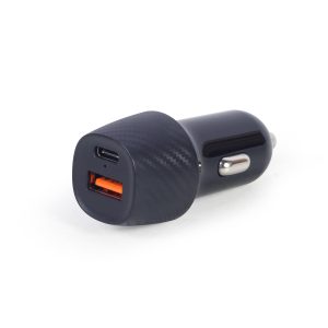 Ładowarka samochodowa Gembird 1xUSB-A QC 3.0, 1xUSB-C PD (czarna)